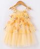 Kookie Kids Sleeveless Singlet Mesh Overlay Layered Frock With Floral & Butterfy Print - Yellow