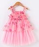 Kookie Kids Sleeveless Singlet Mesh Overlay Layered Frock With Floral & Butterfy Print - Pink