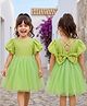 Kookie Kids Half Sleeves Party Frock with Bow Applique - Green