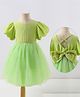 Kookie Kids Half Sleeves Party Frock with Bow Applique - Green