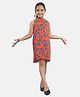 Kiddopanti Halter Neck Floral Printed With Accordion Pleated Dress - Red