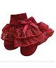 Flaunt Chic Cotton Lace & Bow Net Detailed Socks  - Maroon