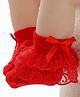 Flaunt Chic Cotton Lace & Bow Net Detailed Socks  - Red