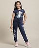 Kidsville Cotton Disney Frozen Featuring Half Sleeves Elsa Printed Tee With Pajama - Navy Blue