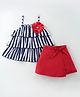 CrayonFlakes Rayon Striped Strapped Frill Top With Flapped Shorts Set - Red