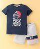 Lazy Bones Cotton Half Sleeves T-Shirt and Shorts Set Helmet Print - Blue