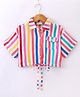 CrayonFlakes Half Sleeves Striped Crop Top - Pink