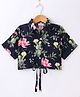 CrayonFlakes Half Sleeves Floral Printed Crop Top - Navy