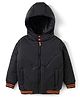 Bonfino Woven Full Sleeve Solid Colour Hooded Puffer Jacket with Design- Black
