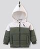 Bonfino Full Sleeve Hooded Puffer Jacket with Dino Print - Green & White