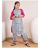 Pspeaches Pure Cotton Three Fourth Sleeves Floral Printed Kurta With Palazzo - Magenta