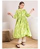 Pspeaches Three Fourth Sleeves Floral & Leaves Printed Kurta With Trousers & Dupatta - Green