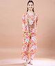 Pspeaches Three Fourth Sleeves Floral Printed & Mirror Work Embellished  Top Pant & Jacket Set - Multi Colour