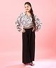 Pspeaches Full Sleeves Mirror Work Embellished & Abstract Printed Georgette Top With Palazzo  - Black