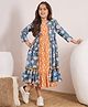 Pspeaches Floral Printed Dress With Three Fourth Sleeves Shrug - Orange