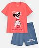 Nap Chief Pure Cotton Disney Featuring Half Sleeves Dalmatian Dog Printed Tee With Shorts - Shell Pink