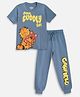 Nap Chief Garfield Featuring Half Sleeves Pure Cotton Character Printed Tee With Pajama - Coronet Blue