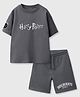 Nap Chief Warner Bros Featuring Half Sleeves Pure Cotton Harry Potter Text Printed Tee With Shorts - Grey