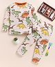 Little Marine Cotton Knit Full Sleeves Dinosaur Printed Night Suit - Off White