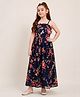 Little Marine Sleeveless Floral Printed Fit & Flare  Maxi Dress - Navy Blue