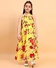 Little Marine Halter Neck Floral Printed  Fit & Flare Dress - Yellow