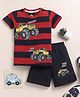 Little Marine Half Sleeves Vehicle   Printed Cotton Tee &  Shorts - Red