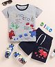 Little Marine Half Sleeves Dinosaur   Printed Cotton Tee &  Shorts - Grey