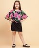Little Marine Half Cape Sleeves Rose Floral Printed Dress - Black