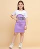Little Marine  New York Text Printed  Ribbed A Line Dress With Half Sleeves Crop Tee - Purple & White