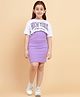 Little Marine Ribbed A Line Dress With Half Sleeves New York Text Printed Crop Top  - Purple & White