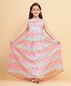 Little Marine Sleeveless Chevron Designed  Fit & Flare Maxi Dress - Pink & White
