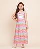 Little Marine Sleeveless Chevron Designed  Fit & Flare Maxi Dress - Pink & White