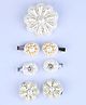 CHOKO Set Of 7 Elegant Pearl Flower Embellished Hair Clips - Off White Orange & Silver