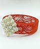 CHOKO Lace Pearl Embellished & Floral Applique Detailed Headband - Red & Off White
