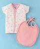 Ben Benny Interlock Knit Half Sleeves Vest with Bib Floral Print - Pink & White
