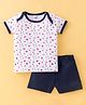 Ben Benny Single Jersey Half Sleeves Night Suit Stars Print - White & Blue