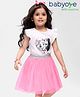 Babyoye Disney Cotton Knit Frill Sleeves Top & Pleated mesh Skirt Set With 101 Dalmatians Graphics - Multicolor
