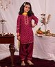 Vastramay Cotton Three Fourth Sleeves Floral Motif Printed Kurta With Patiala & Dupatta - Magenta Pink