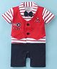 Jo&Bo Interlock Half Sleeves Striped & Bow Detailed Romper - Red