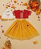 Saka Designs by Sapna Half Sleeves Bandhani Printed Choli With Lehanga & Dupatta - Red& Mustard Yellow
