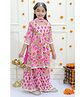 Ka-mee Cotton Three Fourth Sleeves Floral Printed & Lace Embellished Coordinating Kurta Sharara Set With Dupatta - Pink