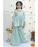 Ka-mee Three Fourth Sleeves Floral Printed & Lace Embellished Coordinating Kurta Sharara Set With Dupatta - Green