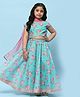 BIBA Cap Sleeves Floral Printed Coordinating Lehenga Choli Set With Dupatta - Turquoise