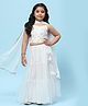 Biba Sleeveless Mirror Work Embellished Lehenga With Choli & Dupatta - White