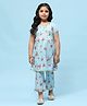 BIBA Half Sleeves Floral Printed Kurta Pant Set - Blue