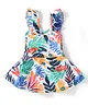 Babyhug Frill Sleeves  Frock Style Swimsuit with Leaves Print - Multicolour