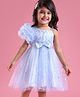 Babyhug One Shoulder Sleeves Fit & Flared Party Frock with Star Foil Print & Floral Applique - Blue