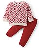 Babyhug Knitted Full Sleeves Sweater Set with Argyle Design - Red & White