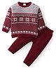 Babyhug Knitted Full Sleeves Sweater Set with Floral Design - Maroon