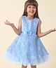 Babyhug  Sleeveless Fit &  Flare Floral Embroidered Party Frock with Applique - Aqua Blue